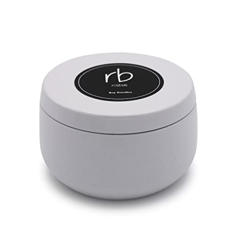 Rosbas Candle, Fraser Fir Scented, Natural Soy Wax, White Metallic Tin, 6 oz, Cotton Wick, Long Burn Time rosbas uk supplements