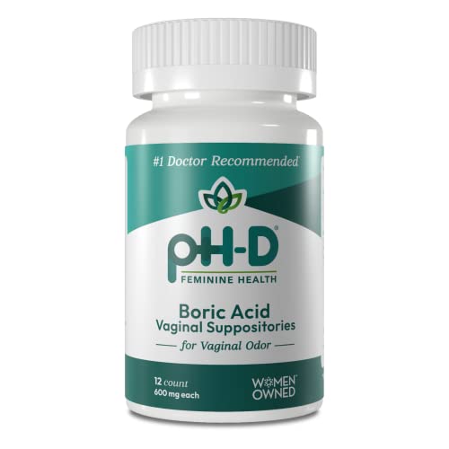 pH-D Feminine Health - 600 mg Boric Acid Suppositories - Woman Owned - for Vaginal Odor Use - 12 Count pH-D Feminine Health Support uk supplements