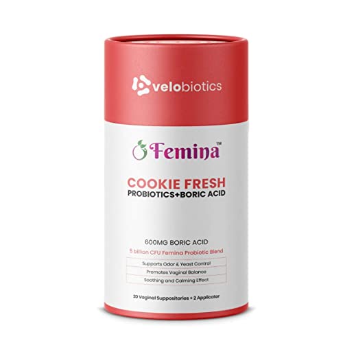 Femina Probiotics Cookie Fresh with 600mg Boric Acid for BV Control 20-Count with Applicator Velobiotics uk supplements