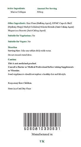 Nature's Vitality's Marine Collagen Capsules 400mg 180 Capsules 6 Months Supply Suitable Nature's Vitality's uk supplements