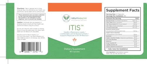 Return Healthy ITIS | Joint Discomfort Support | Nerve Support Supplement | Joint and Muscle Supplements | Celery Seed, Curcumin, Bromelain & More | Pure, Nature-Derived, Plant-Based, 180 caps Return Healthy uk supplements