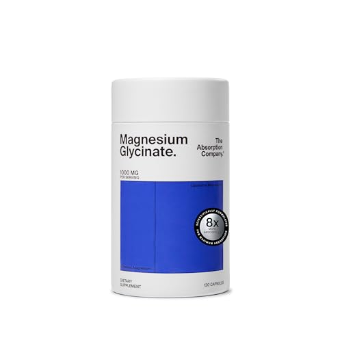 Magnesium Glycinate 1000mg - Liposomal Magnesium Bisglycinate for Max Absorption - Extra Strength to Support Body and Mind, Non-Laxative, Vegan, Gluten-Free - 120 Capsules The Absorption Company uk supplements
