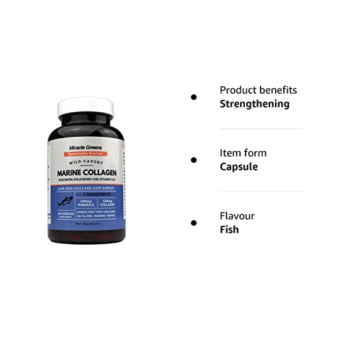Marine Collagen 1400mg | 120 Capsules with Biotin, Hyaluronic Acid, Vitamin C, E, B2, Zinc, Copper & Iodine Miracle Greens uk supplements