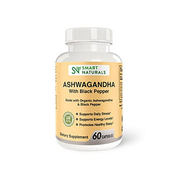 Smart Naturals Organic Ashwagandha with Black Pepper Herbal Supplements, Relieves Smart Naturals uk supplements