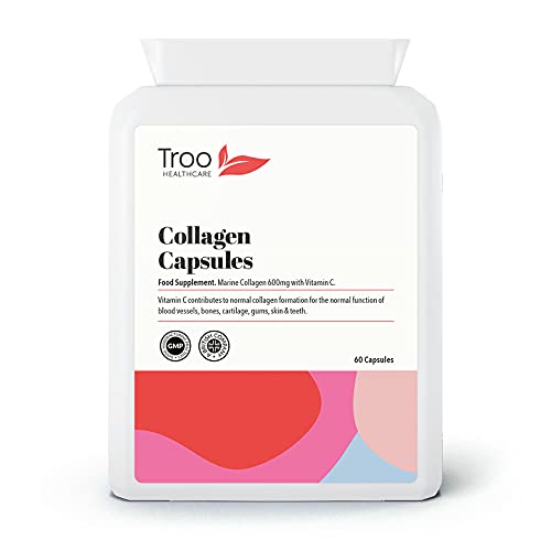 Troo Marine Collagen Supplement - 60 High Strength Capsules 1200mg Serving - Hydrolysed Marine Collagen Peptides with Vitamin C Troo Health Care uk supplements