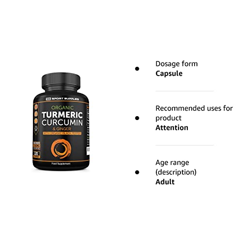 Organic Turmeric Capsules High Strength and Black Pepper with Active Curcumin SS Sport Supplies uk supplements