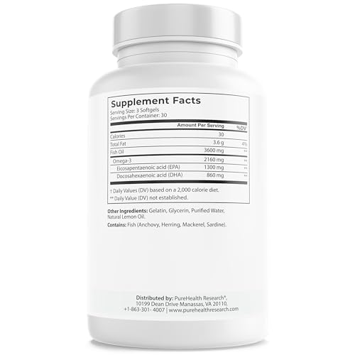 PUREHEALTH RESEARCH Complete Omega 3 Fish Oil Softgels - Omega-3 Fatty Acid Supplements- EPA DHA Supplement - Non-GMO- 90 Soft Gels PUREHEALTH RESEARCH uk supplements