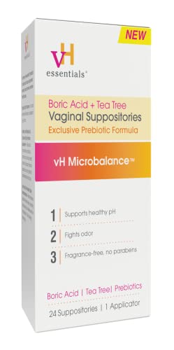 vH essentials Boric Acid + Tea Tree Vaginal Suppositories - Prebiotics Formula with Lactic Acid vH essentials uk supplements