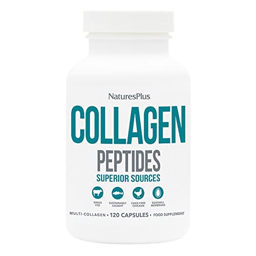 NaturesPlus Collagen Peptides Capsules - Premium Hydrolysed Collagen Supplement Type I, II, III, IV, V and X - Non-GMO, Gluten Free - 90 Capsules Nature's Plus uk supplements