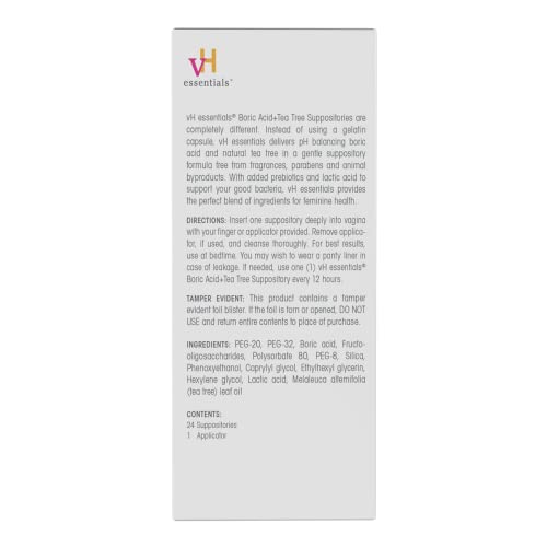 vH essentials Boric Acid + Tea Tree Vaginal Suppositories - Prebiotics Formula with Lactic Acid vH essentials uk supplements