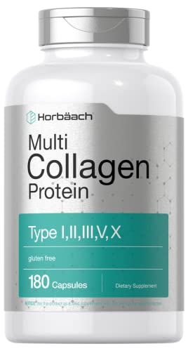 Multi Collagen Protein 2000 mg | 180 Capsules | Type I, II, III, V, X | Collagen Peptide Pills Horbäach uk supplements