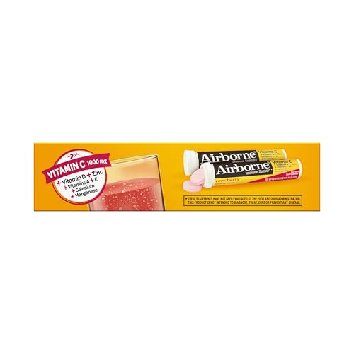 Vitamin C 1000mg (per serving) - Airborne Very Berry Effervescent Tablets (36 count in a box), Gluten-Free Immune Support Supplement, With Vitamins A C E, ZINC, Selenium, Echinacea & Ginger Airborne uk supplements