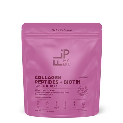 Flip My Life Collagen Peptides + Biotin, Hyaluronic Acid & Vitamin C - For Hair, Skin, Nails - Gut Health/Joint Support - Ageless Beauty Blend Supplement Powder for Men/Women - 9g Protein—26 Servings Flip My Life uk supplements