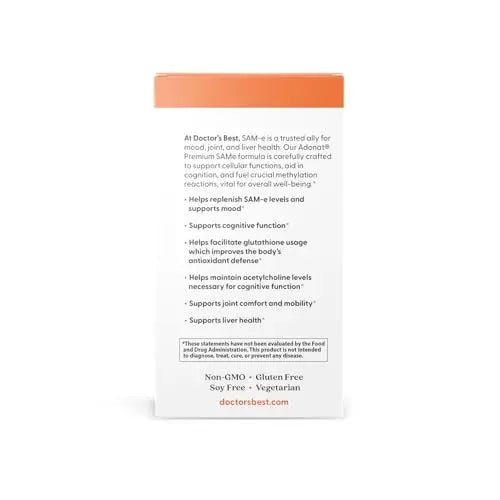 Doctor's Best SAM-e Mood & Joint Support & Liver Health (Pharmaceutical Grade/Non-GMO/Gluten Free/Vegetarian), Tablet, 60 Count (Pack of 1) Doctor's BEST uk supplements