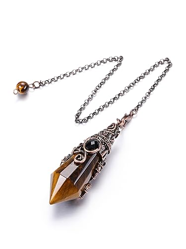 PESOENTH Crystal Pendulum Dowsing Divination Scrying Pendulum with Bronze Wrap Tiger Eye Healing PESOENTH uk supplements
