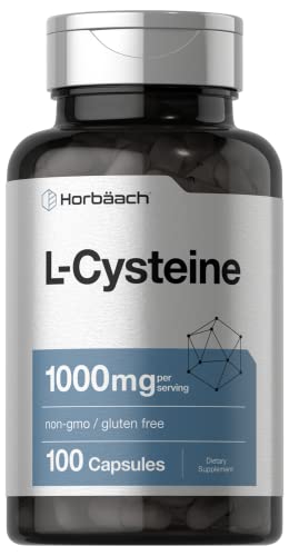 L-Cysteine 1000mg | 100 Powder Capsules | Non-GMO, Gluten Free Supplement Horbäach uk supplements