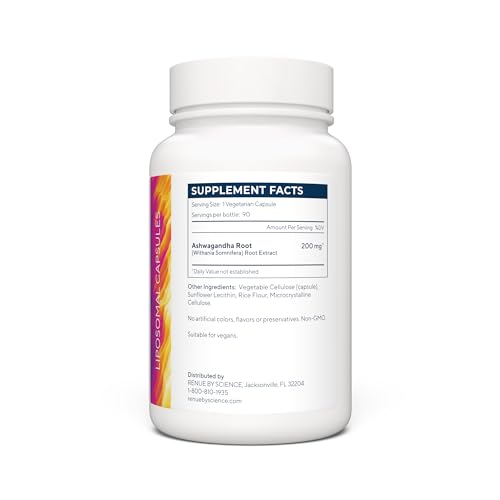 Renue By Science Ashwagandha | High Strength Liposomal Ashwagandha Supplements | 90 Ashwaganda Capsules - 200mg Ashwagandha per Serving | Non-GMO | Made in The USA Third-Party Tested Renue By Science uk supplements
