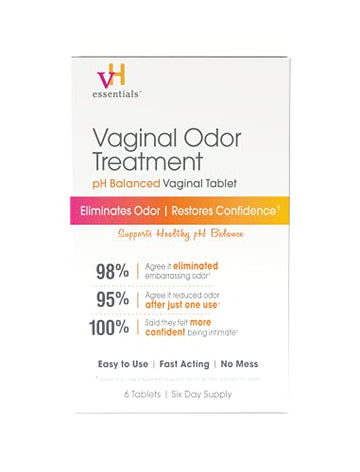 vH essentials Vaginal Odor Treatment - pH Balanced Vaginal Suppositories - 6 Tablets With Applicator, White vH essentials uk supplements