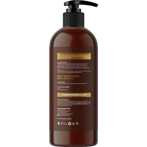 Hexane Free Organic Castor Oil - USDA Organic Castor Oil for Body Detox Hair Growth & Skin Care Maple Holistics uk supplements
