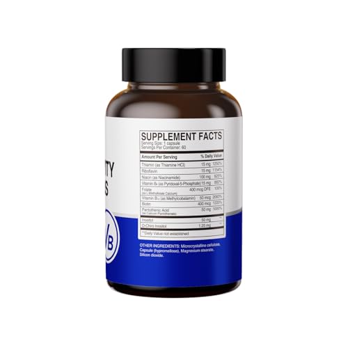 HUJ High-Activity B Vitamins - Supports Normal Energy Metabolism & Nerve System Health - Supplement with 8 B Vitamins, Inositol and D-Chiro Inositol - 60 Capsules. HUJ uk supplements