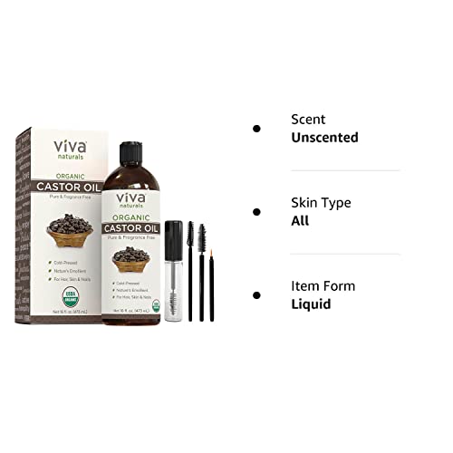 Viva Naturals Organic Castor Oil, 16 fl oz - Cold Pressed Castor Oil for Skin, Hair and Lashes - Traditionally Viva Naturals uk supplements