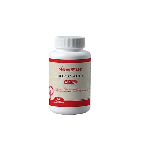 NewVue Boric Acid Vaginal Suppositories (600mg, 60 Count) Supports Vaginal pH Balance, Odor Control (USP Medical Grade Fine Powder, Easy Dissolve, Third Party Tested, Made in USA) NewVue uk supplements