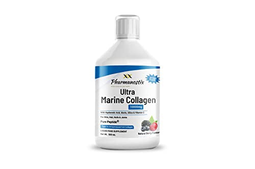 Marine Collagen Liquid 10000mg Sugar Free Berry Flavour, Hydrolysed Peptides, Hyaluronic Acid, Biotin, Silica, Vitamin C, Healthy Skin Pharmanostix uk supplements