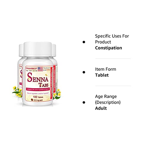 Senna Tablets 100 Ct. | Natural Vegetable Laxative [Made in USA] | Laxatives for Constipation Ulai uk supplements