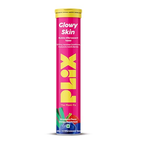 PLIX Glowy Skin 500mg Glutathione Supplement with Hyaluronic Acid, Vitamin C, E & Berries | 30 Effervescent Tablets, Strawberry Flavor PLIX - THE PLANT FIX uk supplements