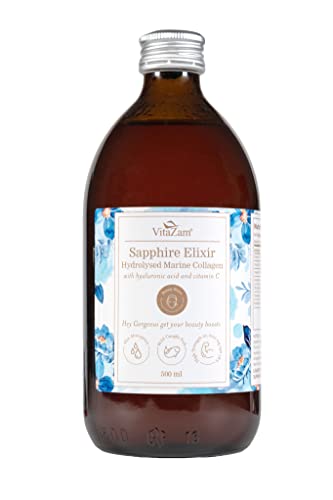 Sapphire Elixir Hydrolysed Marine Collagen Liquid 10000mg Sugar Free with Hyaluronic Acid VitaZam uk supplements
