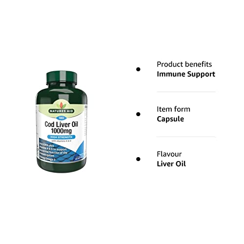 Natures Aid Cod Liver Oil, 1000 mg, 180 Softgel Capsules (High Strength, 254 mg Omega natures aid uk supplements