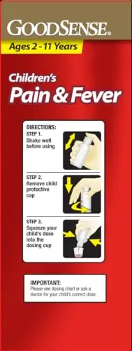 GoodSense Children's Pain and Fever Oral Suspension Liquid, Acetaminophen 160 mg per 5 mL, Bubble Gum Flavor GoodSense uk supplements