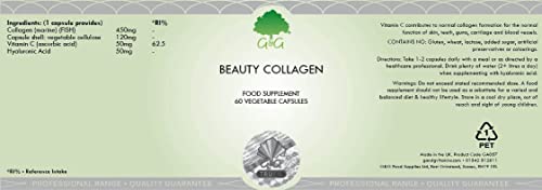 Beauty Collagen | Collagen & Hyaluronic Acid Supplement | 60 Capsules | Hydrolysed Marine Collagen G&G Vitamins uk supplements