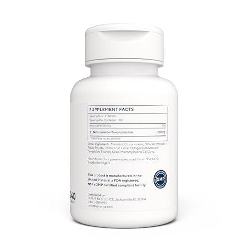 Renue By Science NMN Supplement | 240 Chewable Vegetarian Tablets - 125mg Nicotinamide Mononucleotide per Serving | Lemon Flavour - Manufactured in The USA Third-Party Tested Renue By Science uk supplements