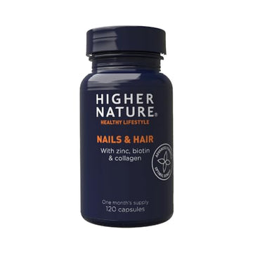 Higher Nature - Nails & Hair - Contains Zinc, Biotin & Collagen - Supports Beautiful Skin - 120 Capsules HIGHER NATURE uk supplements