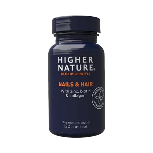 Higher Nature - Nails & Hair - Contains Zinc, Biotin & Collagen - Supports Beautiful Skin - 120 Capsules HIGHER NATURE uk supplements
