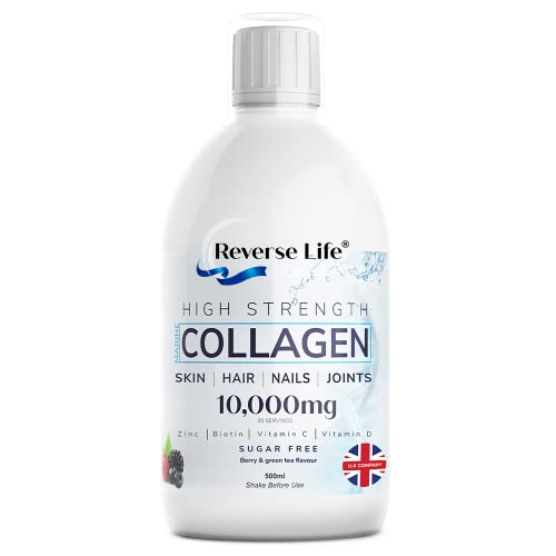 Reverse Life Marine Collagen + Green Tea Liquid Supplement Drink High-Strength 10,000mg Hydrolysed Reverse Life uk supplements