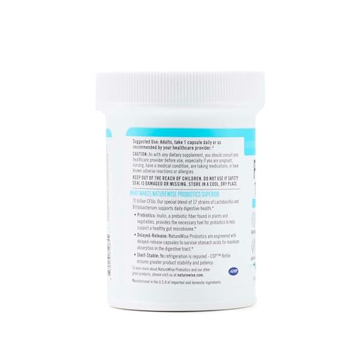 NatureWise Probiotics 70 Billion CFU - 17 Strains + Organic Prebiotics - Immune, Digestive & Gut Health Support for Women & Men - Vegetarian, Gluten-Free, Non-GMO - 30 Capsules[1-Month Supply] NatureWise uk supplements