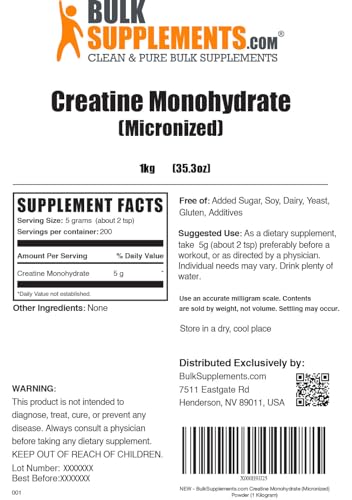 BulkSupplements Micronized Creatine Monohydrate Powder (1 kilogram) BULKSUPPLEMENTS.COM uk supplements