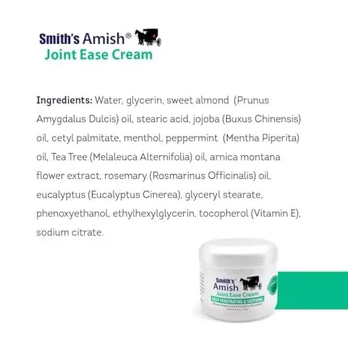 Smith Amish JointEase Soothing Cream 3 Pack (Three 4 oz Jars) with Arnica, Tea Tree, Eucalyptus, Peppermint and Rosemary Smith Amish uk supplements
