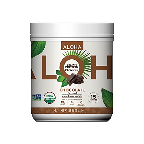 ALOHA Organic Plant Based Protein Powder, Stevia Free, Chocolate, 19.6 oz, 15 Servings ALOHA uk supplements