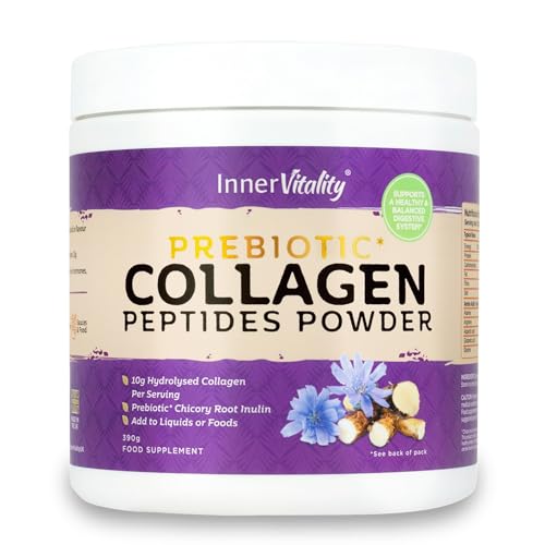 Prebiotic Collagen Powder - 390g Hydrolysed Bovine Collagen Peptides with Prebiotics for Gut Health & Skin Inner Vitality uk supplements