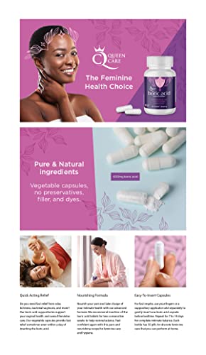 Queen Care - Boric Acid Suppositories, Boric Acid Suppositories for Feminine Care, Safe & All-Natural pH Queen Care uk supplements