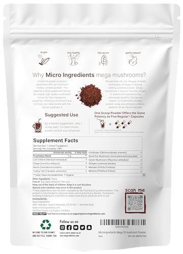 Sustainably US Grown, Organic Mega Mushroom 10 in 1 Complex Formula Powder Micro Ingredients uk supplements