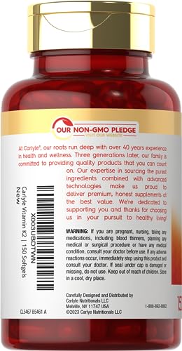 Carlyle Vitamin K2 Supplement 100mcg | K2 MK7 | 150 Softgels | Non-GMO Carlyle uk supplements