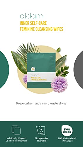 Oldam Feminine Flushable Wipes: 100% Vegan, pH-Balanced, Moisturizers & Essential Oils, Sensitive Skin Oldam uk supplements