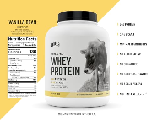 Levels Grass Fed 100% Whey Protein, No Hormones, Vanilla Bean, 5LB Levels Nutrition uk supplements