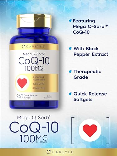 Carlyle CoQ10 100mg | 240 Softgels | Mega Q-Sorb Coenzyme Q-10 | with Black Pepper Carlyle uk supplements