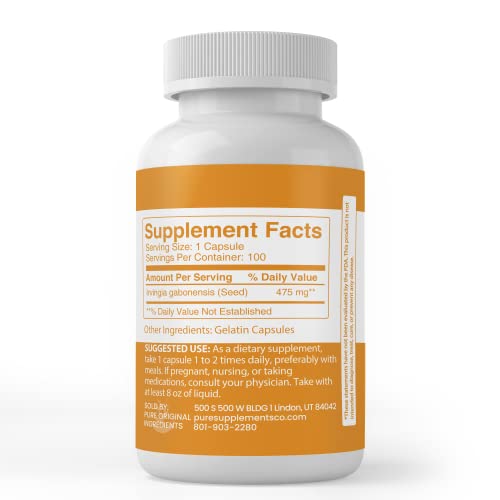 PURE ORIGINAL INGREDIENTS Irvingia, (100 Capsules) Always Pure, No Additives Or Fillers PURE ORIGINAL INGREDIENTS uk supplements