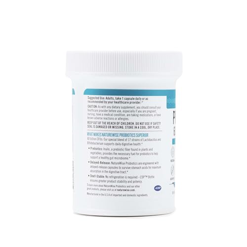 NatureWise Probiotics 60 Billion CFU - 17 Strains + Organic Prebiotics - Immune, Digestive & Gut Health Support for Women & Men - Vegetarian, Gluten-Free, Non-GMO - 30 Capsules[1-Month Supply] NatureWise uk supplements